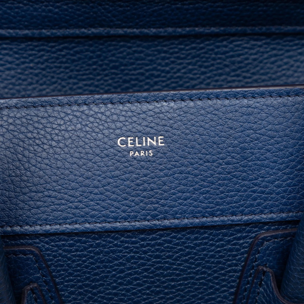Celine Luggage Micro Shopper Handbag Tote Bag Navy Leather Women's CELINE - Picture 5 of 7